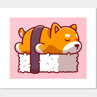 Cute Shiba Inu Dog Sushi Cartoon Posters and Art